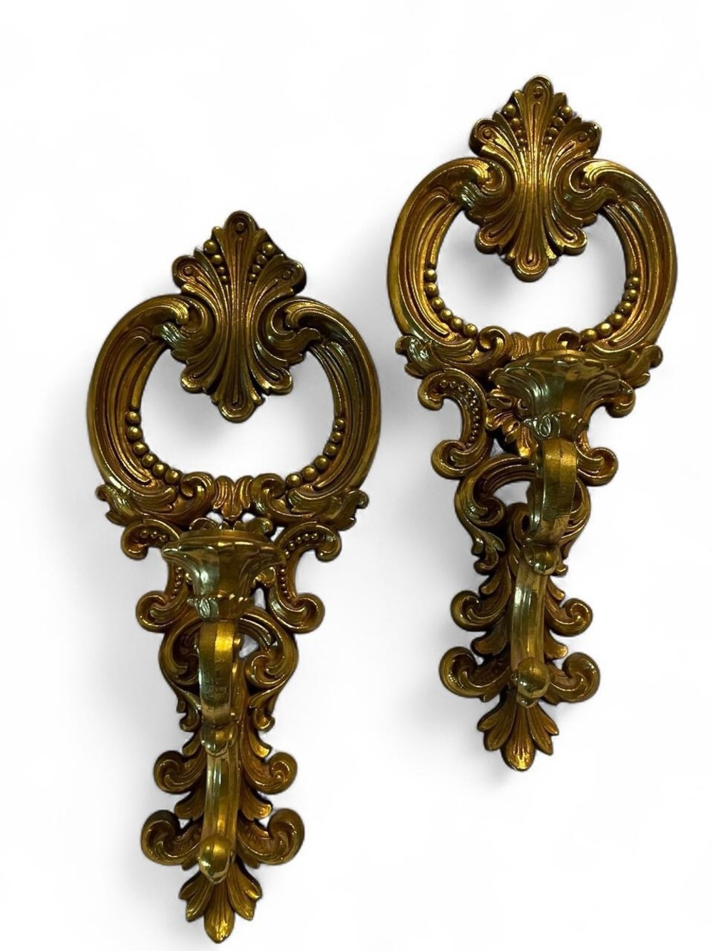 1977 Gold Wall Sconce Candle Holders 15 1/2" Hollywood Regency Dart Ind. USA